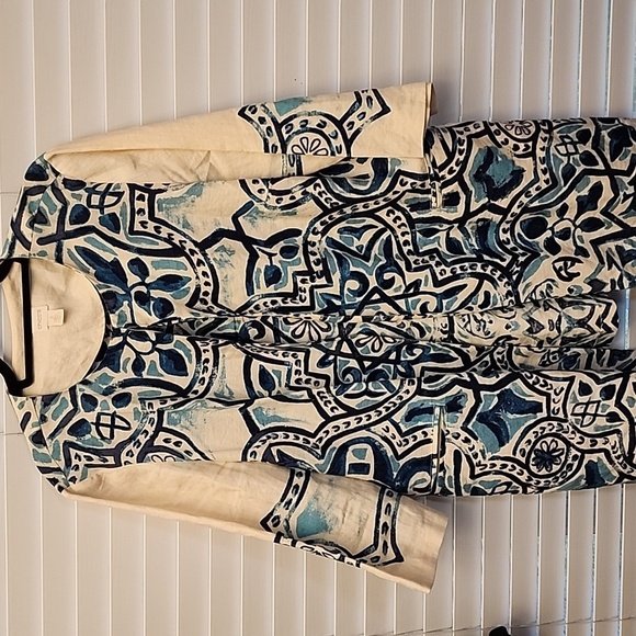 Chicos Artisan Linen Jacket sz 3 - Picture 1 of 8